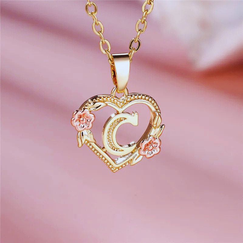 Initial Necklace with Flower Pendant