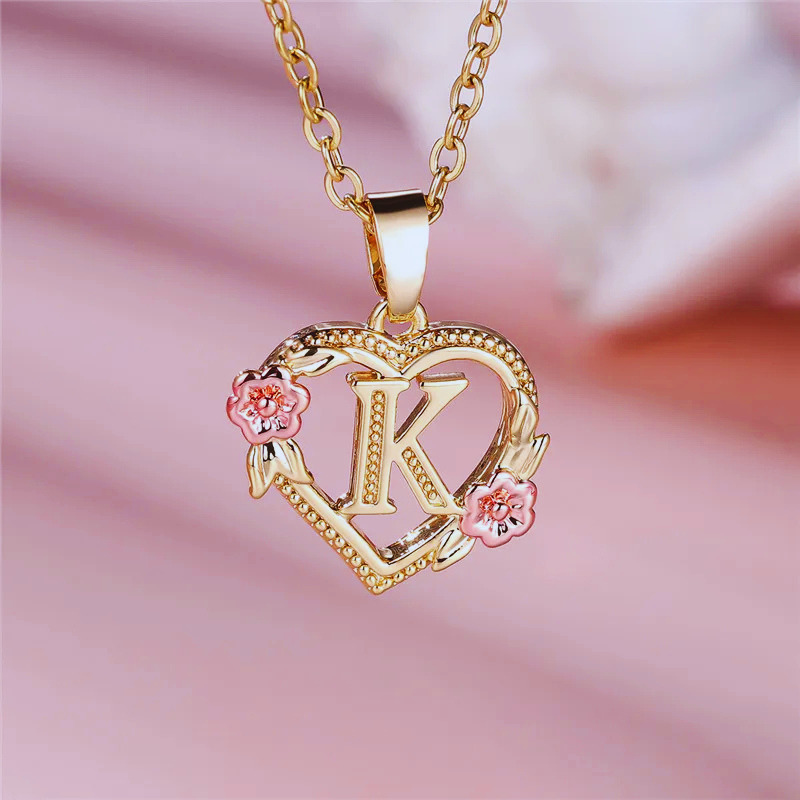 Initial Necklace with Flower Pendant