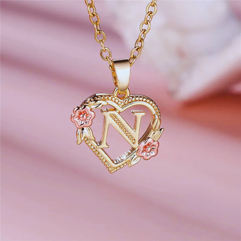 Initial Necklace with Flower Pendant