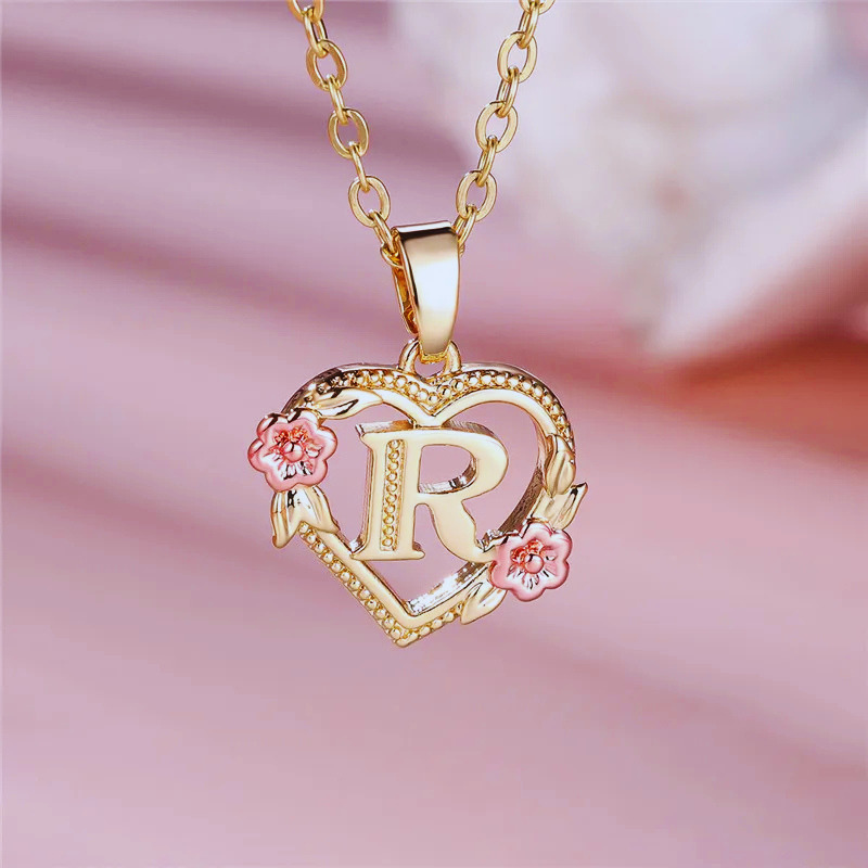 Initial Necklace with Flower Pendant