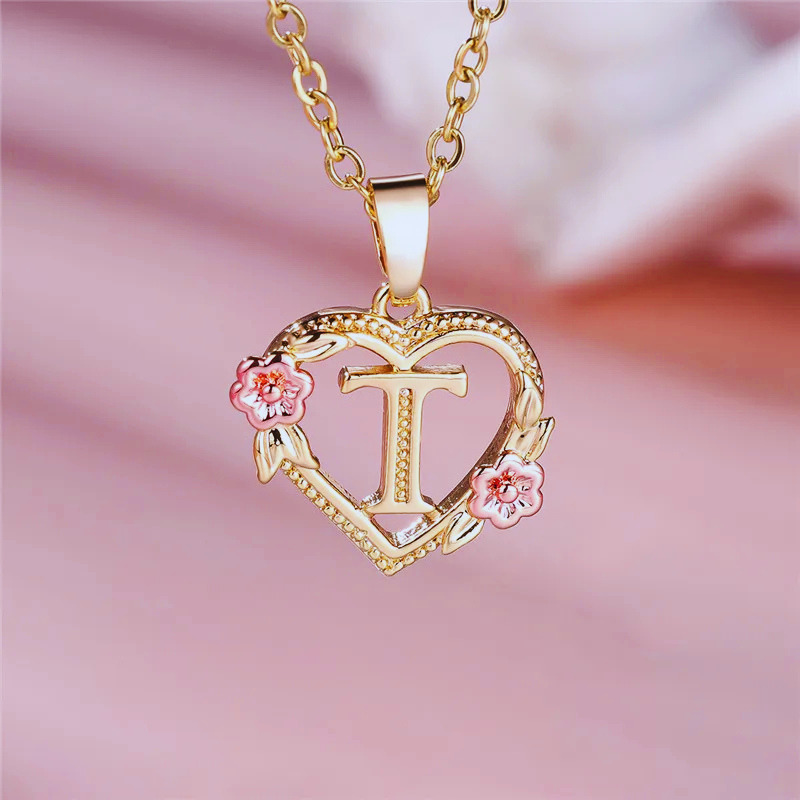 Initial Necklace with Flower Pendant
