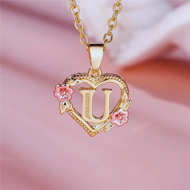 Initial Necklace with Flower Pendant