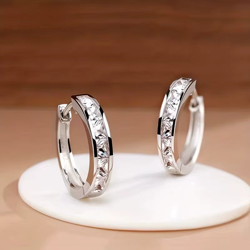 Classic Hoop Earrings with Square Zirconia