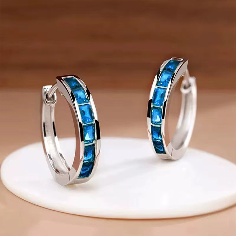 Classic Hoop Earrings with Square Zirconia