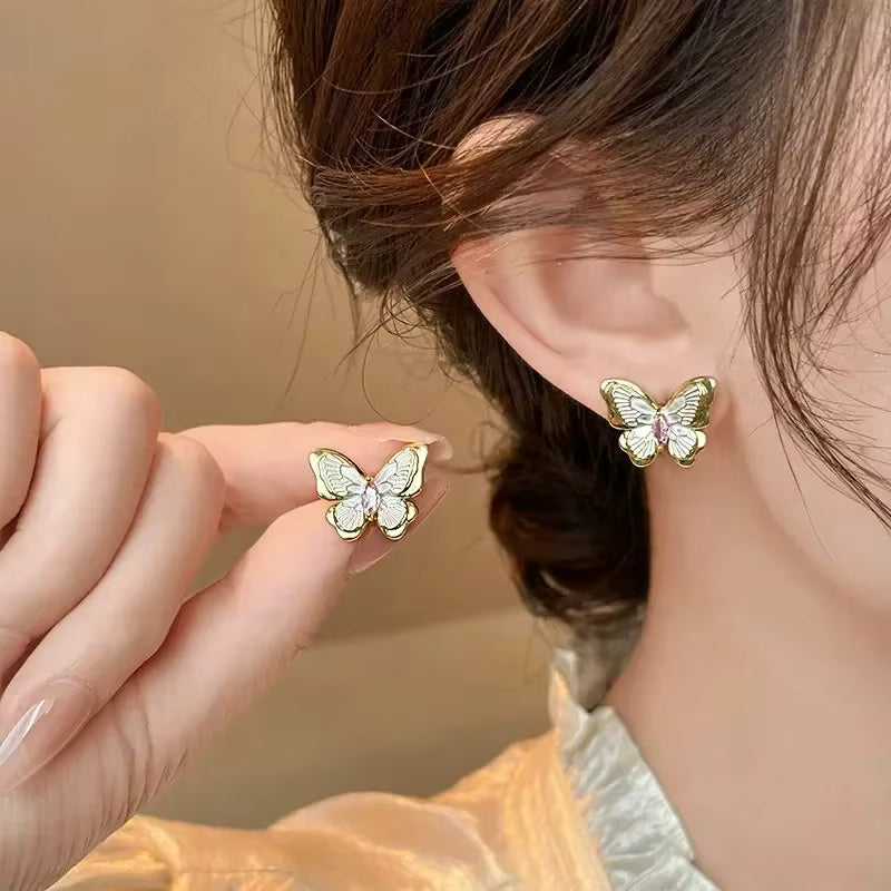 Enamel Petal Drop Earrings with Zircon Tassels