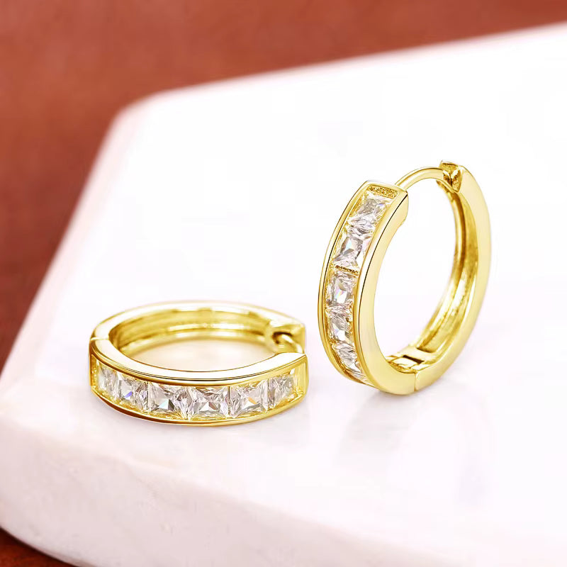 Classic Hoop Earrings with Square Zirconia