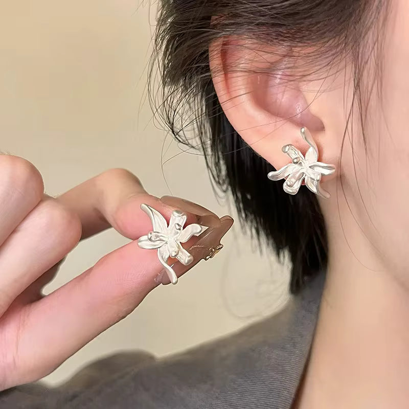 Enamel Petal Drop Earrings with Zircon Tassels