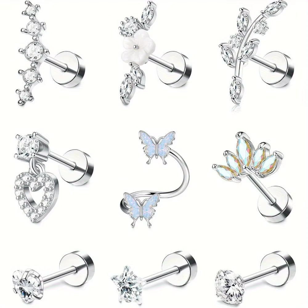 Set of 9 Mini Cartilage and Helix Earrings
