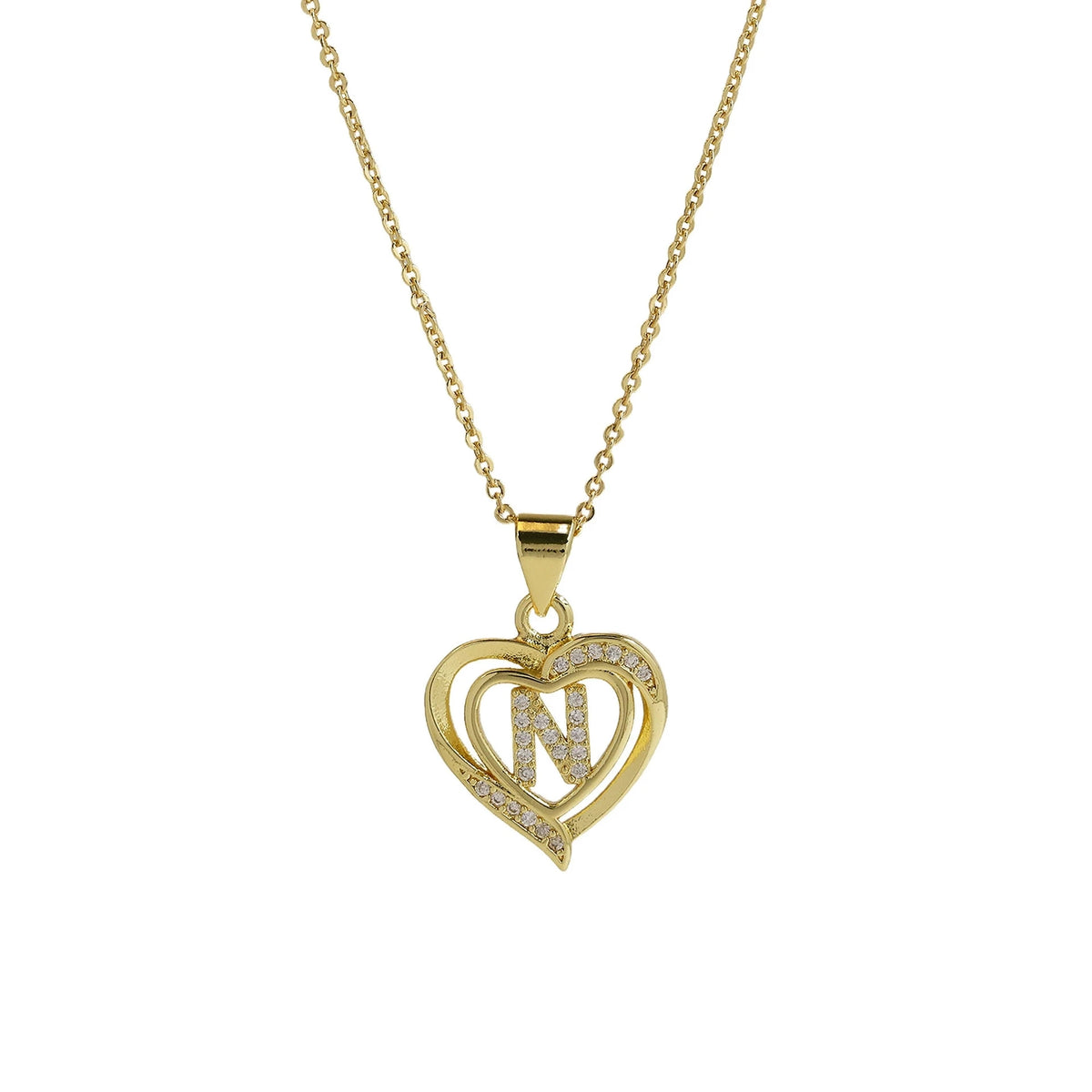 Collar Inicial con Colgante de Corazón de Circonita