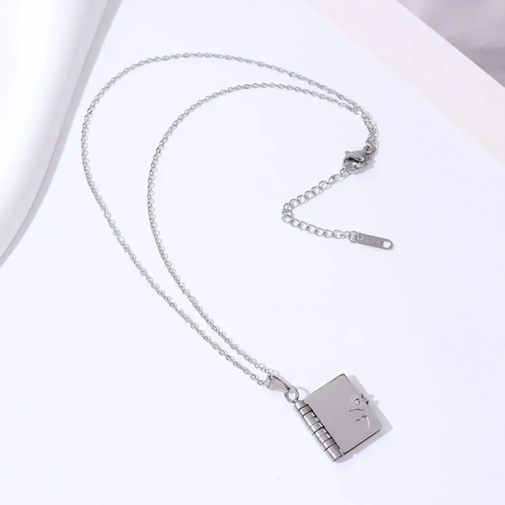 Couple's Heart Book Titanium Steel Necklace