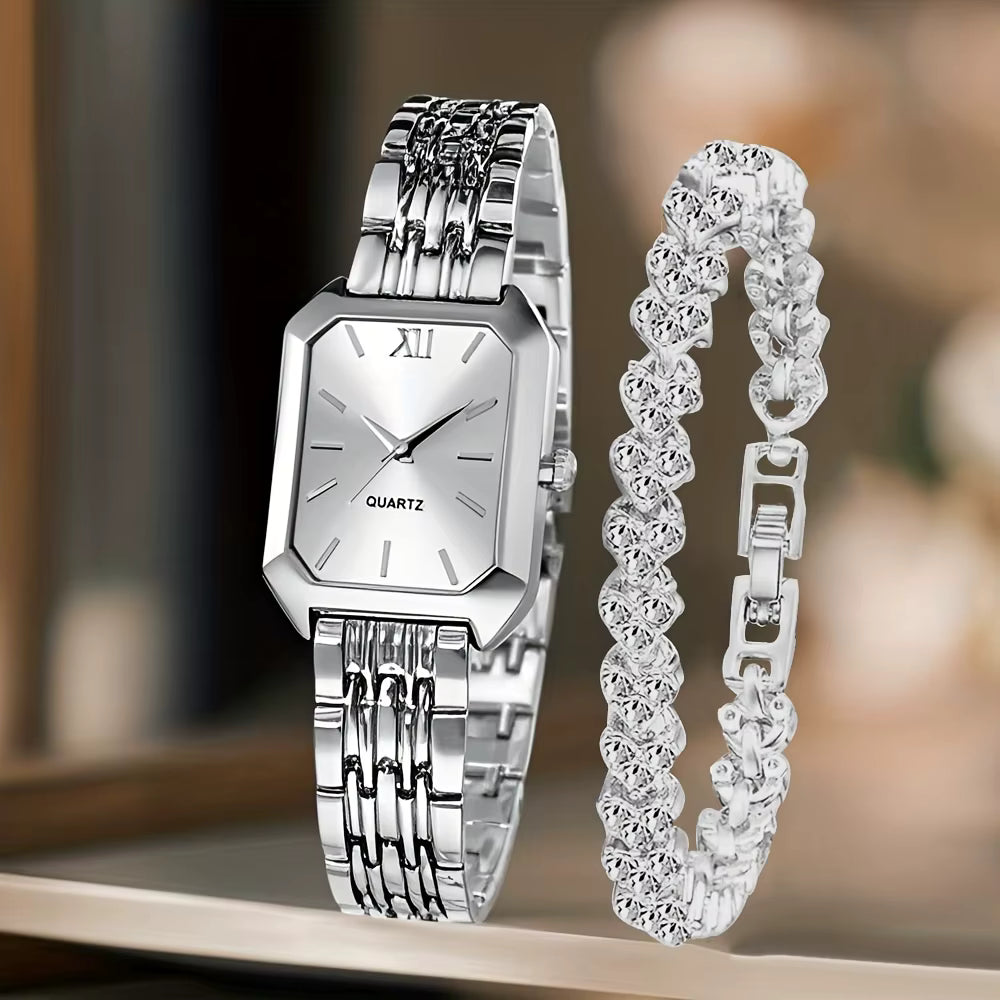 Watch and Bracelet Set with Roman Dial