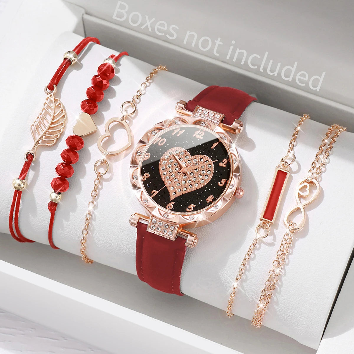 Set de 6 Piezas: Reloj Rojo Carmesí con Pulseras