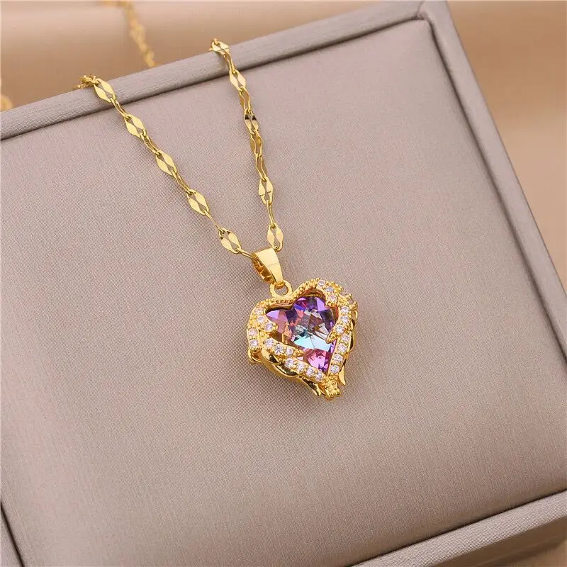 Collar Corazón de Cristal Multicolor