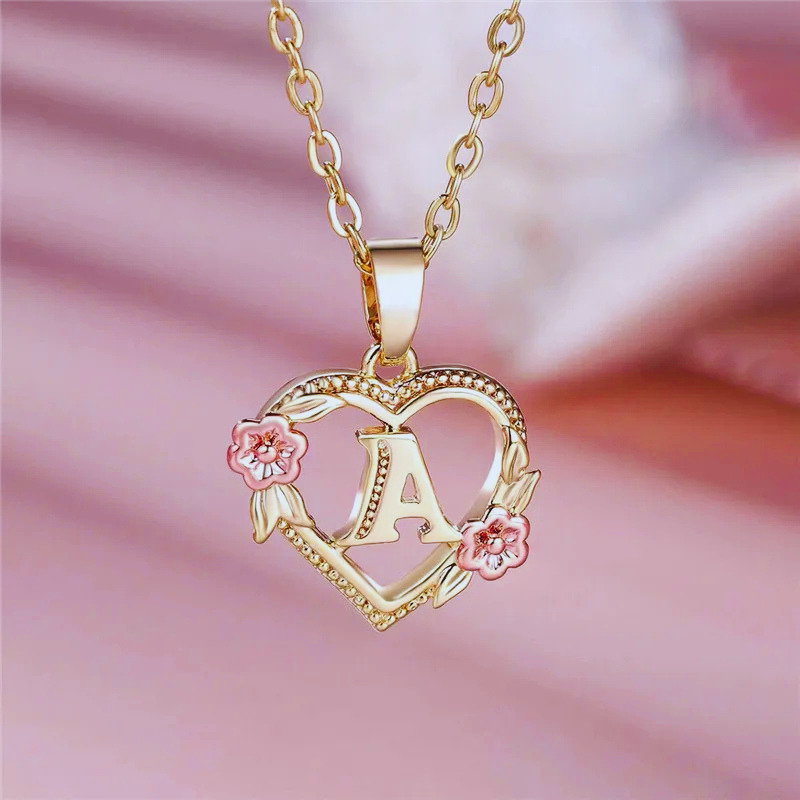 Initial Necklace with Flower Pendant