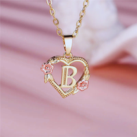 Initial Necklace with Flower Pendant