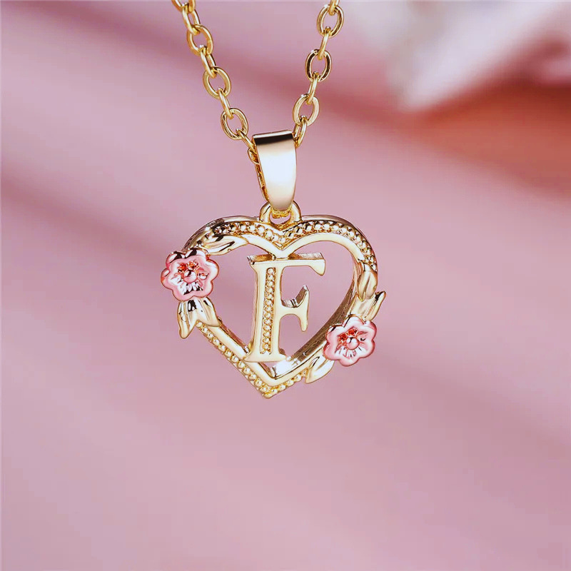 Initial Necklace with Flower Pendant