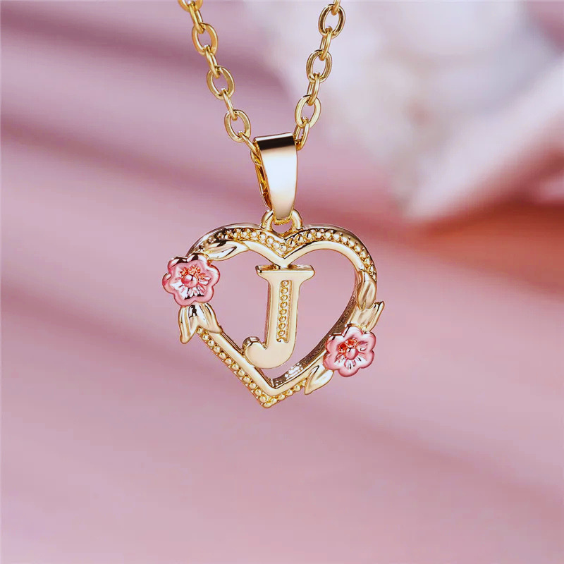 Initial Necklace with Flower Pendant