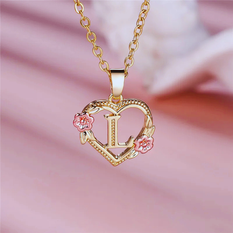 Initial Necklace with Flower Pendant