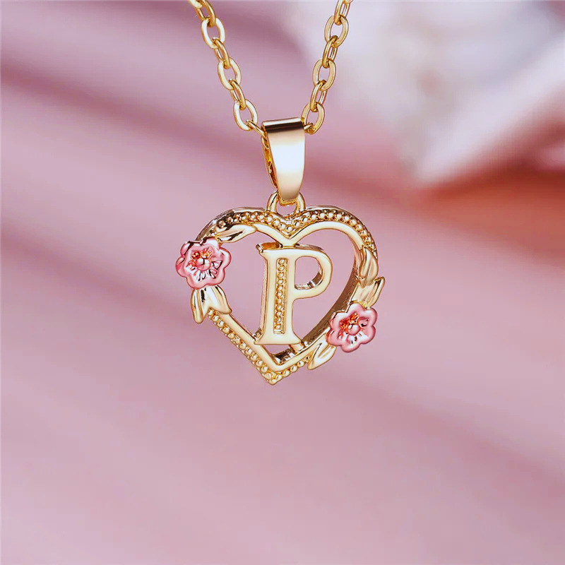 Initial Necklace with Flower Pendant