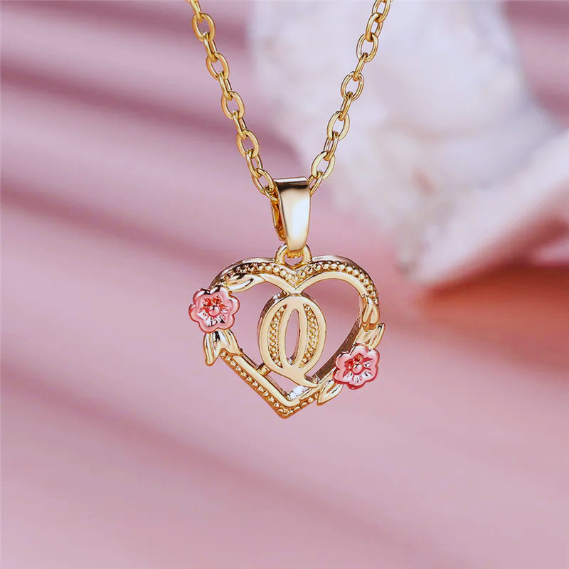 Initial Necklace with Flower Pendant