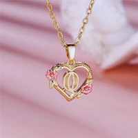 Initial Necklace with Flower Pendant