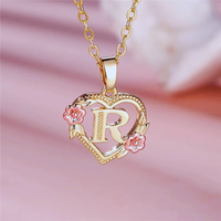 Initial Necklace with Flower Pendant