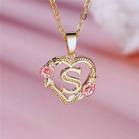 Initial Necklace with Flower Pendant