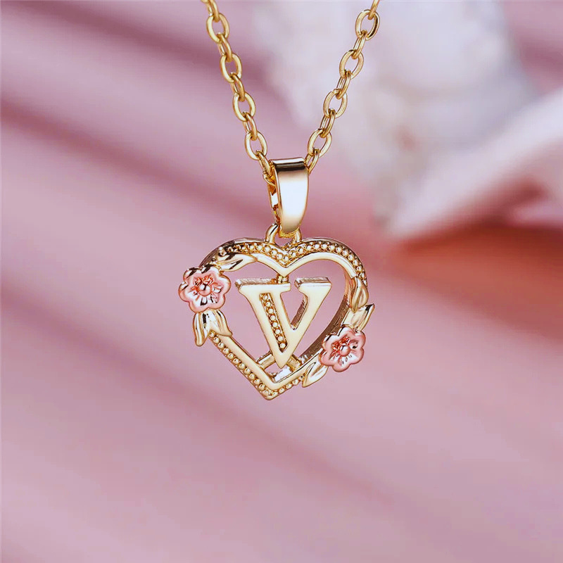 Initial Necklace with Flower Pendant