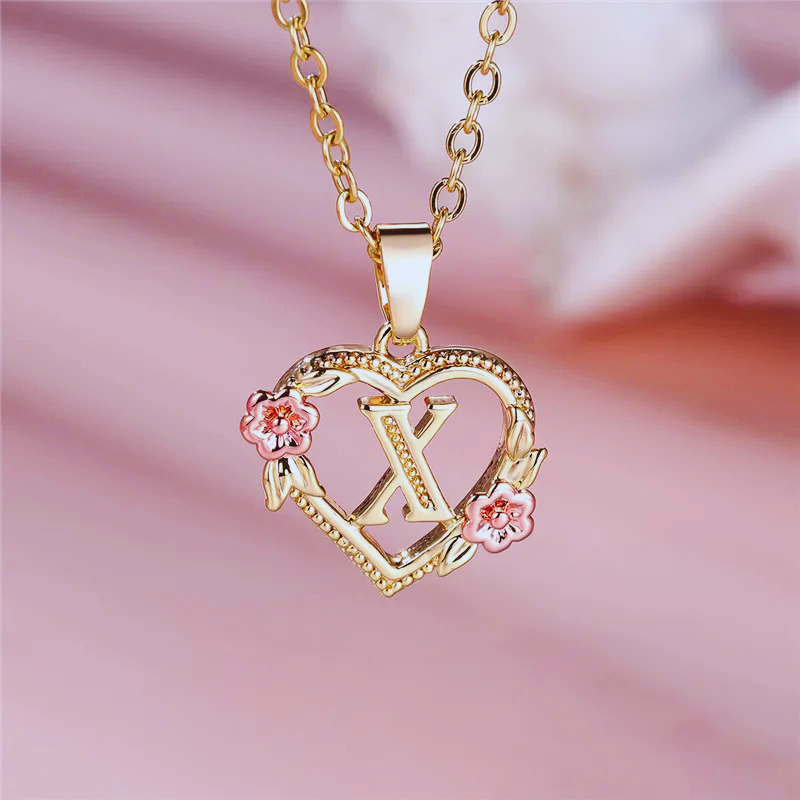 Initial Necklace with Flower Pendant