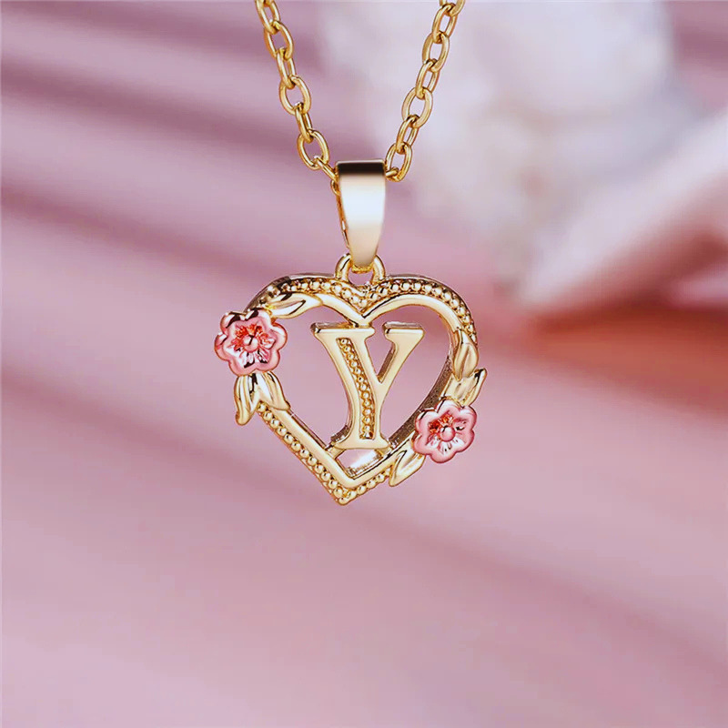 Initial Necklace with Flower Pendant