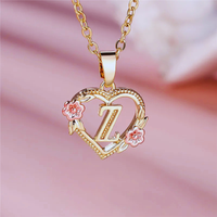 Initial Necklace with Flower Pendant