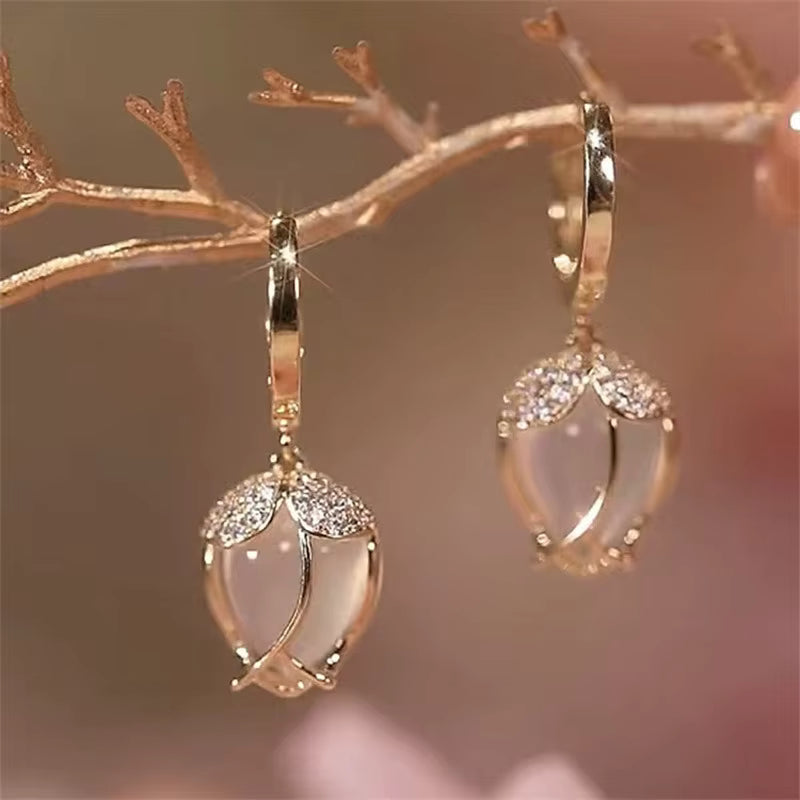 Aretes de Cristal Ojo de Gato Estilo Coreano