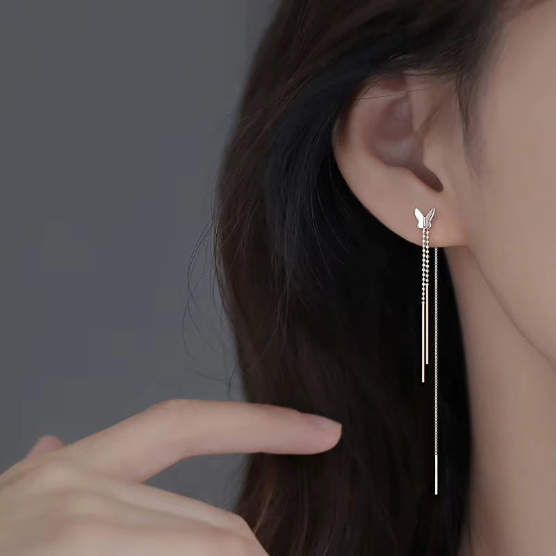 Enamel Petal Drop Earrings with Zircon Tassels