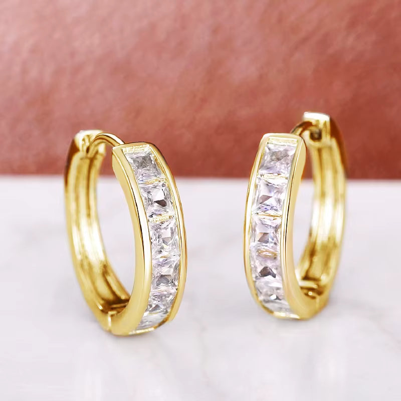 Classic Hoop Earrings with Square Zirconia