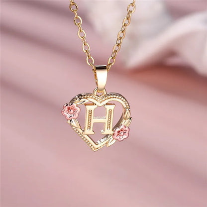 Collar con colgante de flor con letras de la A a la Z
