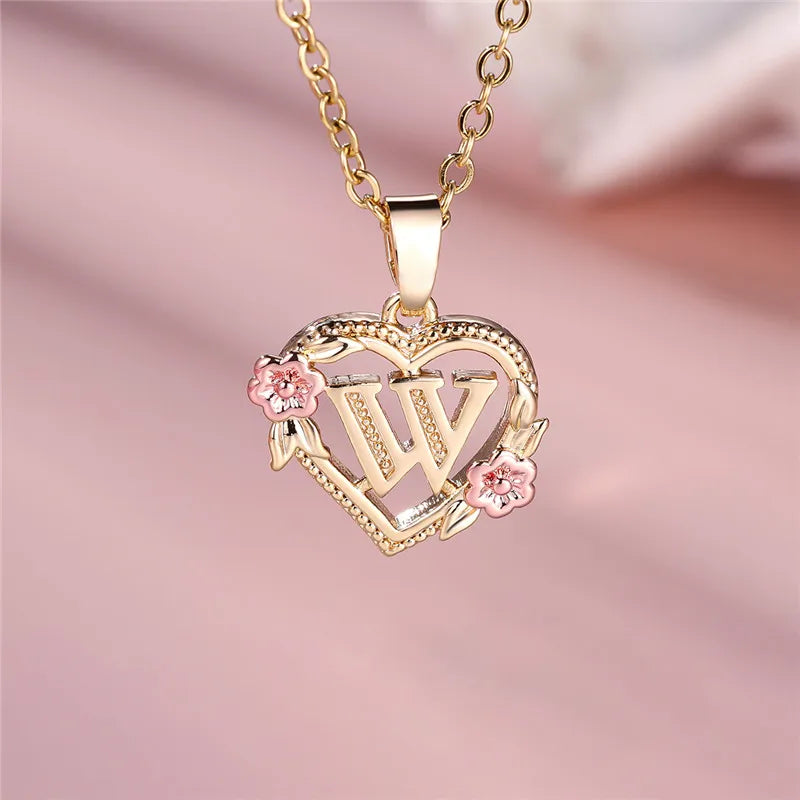 Collar con colgante de flor con letras de la A a la Z