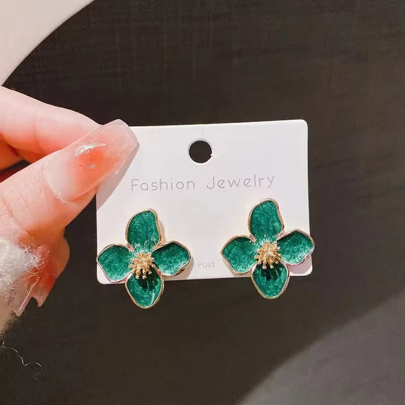 Aretes de Flor Esmaltada Primavera-Verano