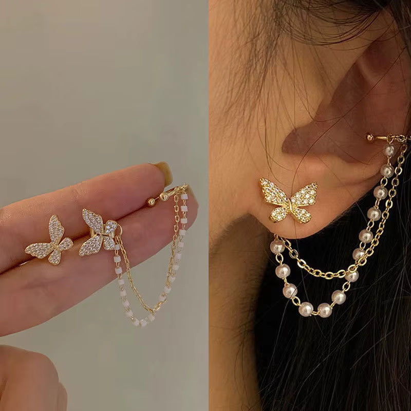 Enamel Petal Drop Earrings with Zircon Tassels