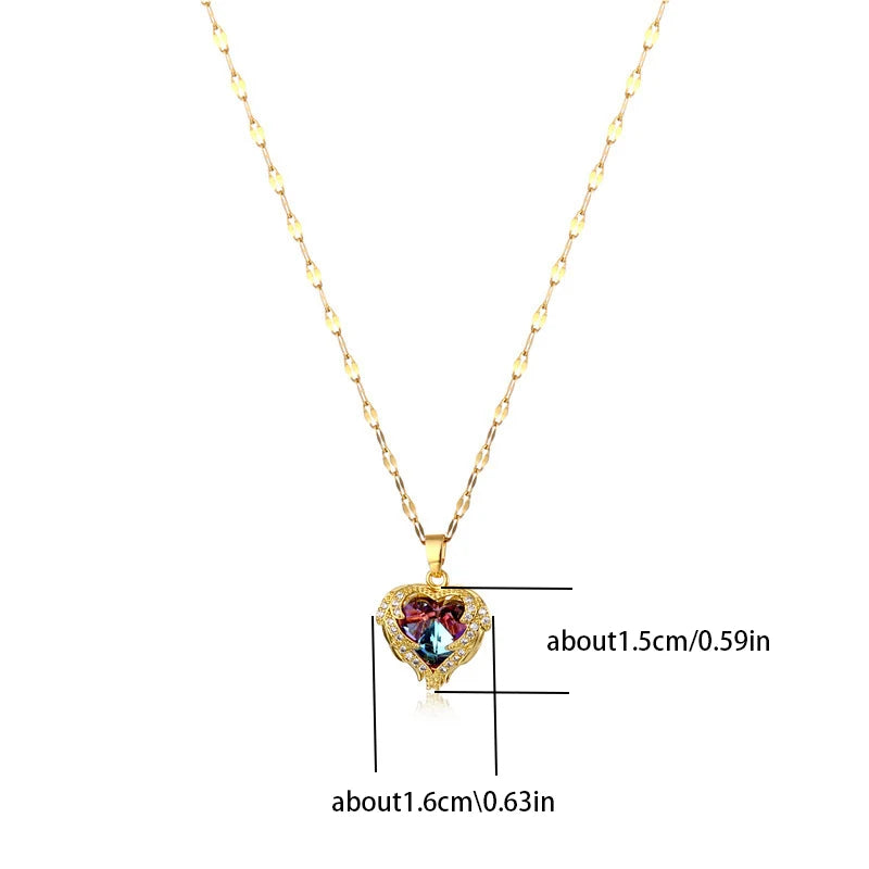 Collar con colgante de corazón de cristal multicolor de lujo para mujer