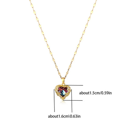 Collar con colgante de corazón de cristal multicolor de lujo para mujer