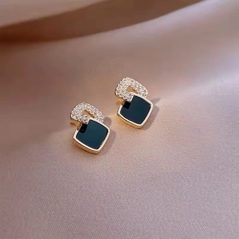 Korean Style Black Zircon Square Earrings