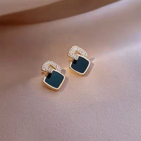Korean Style Black Zircon Square Earrings