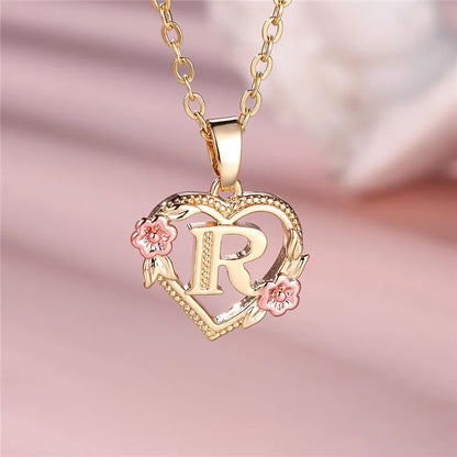 Collar con colgante de flor con letras de la A a la Z