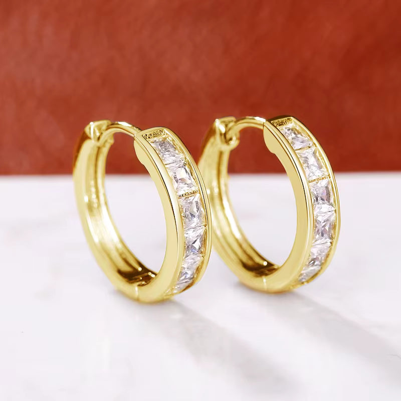 Classic Hoop Earrings with Square Zirconia
