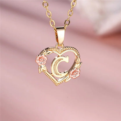 Collar con colgante de flor con letras de la A a la Z