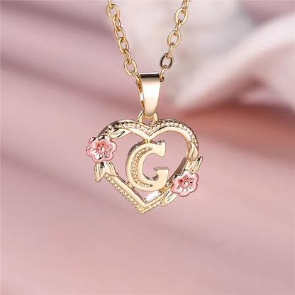 Collar con colgante de flor con letras de la A a la Z