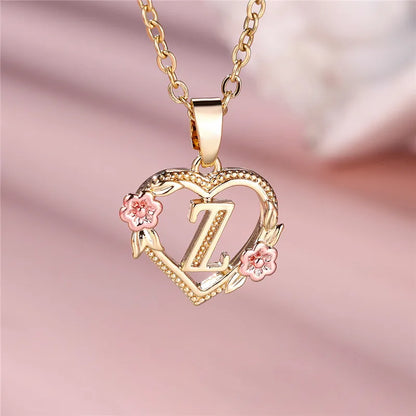 Collar con colgante de flor con letras de la A a la Z