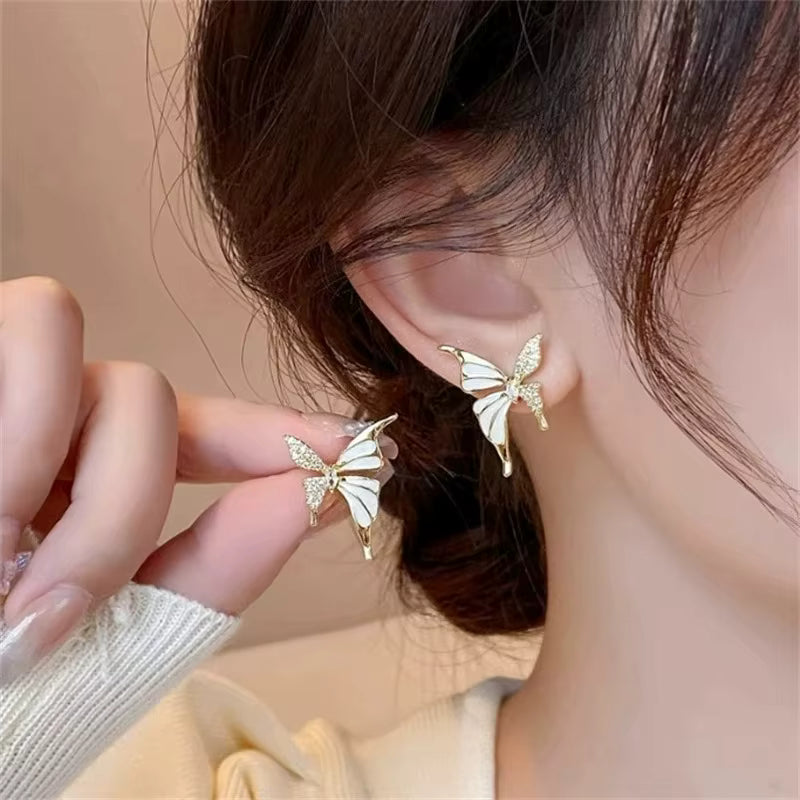 Enamel Petal Drop Earrings with Zircon Tassels