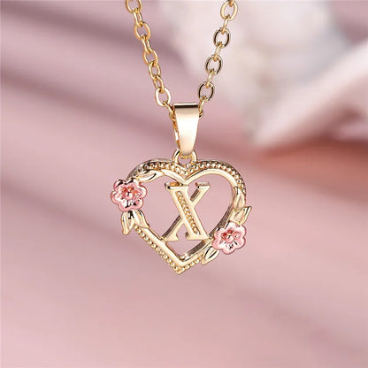 Collar con colgante de flor con letras de la A a la Z