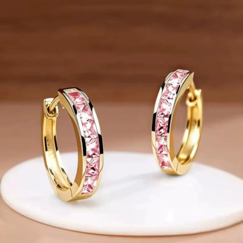 Classic Hoop Earrings with Square Zirconia